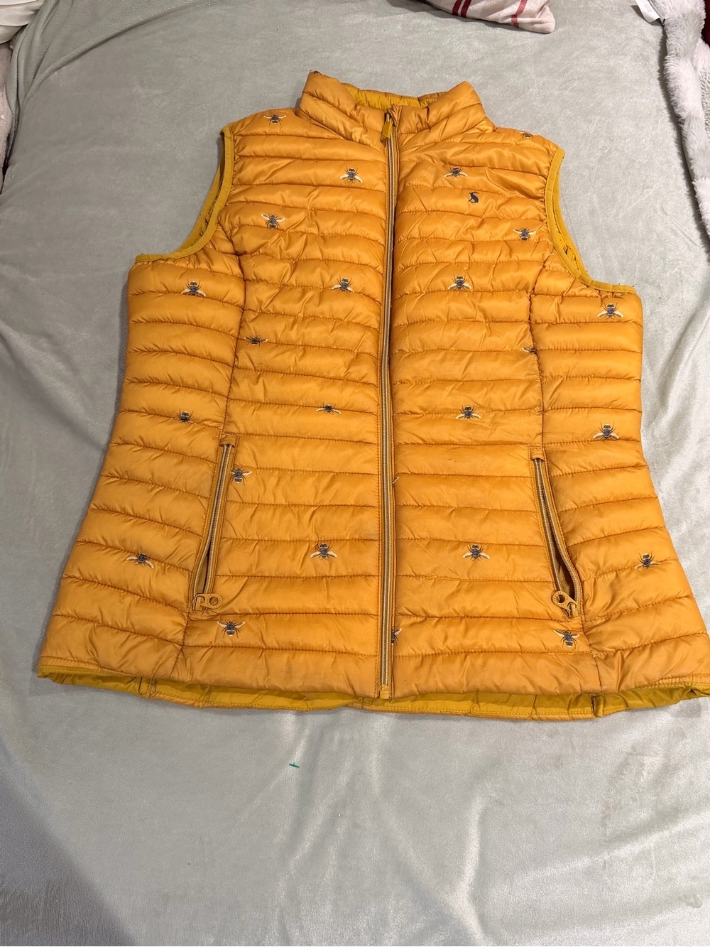 Joules Mustard Yellow Quilted Puffer Vest with Bee Motif